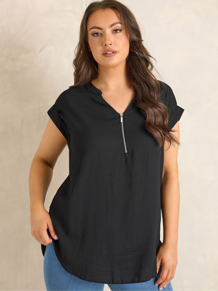 Evans Black Zip Front Blouse - Image 1 of 5 Evans Black Zip Front Blouse - Image 1 of 5