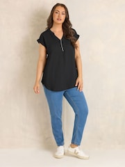 Evans Black Zip Front Blouse - Image 2 of 5
