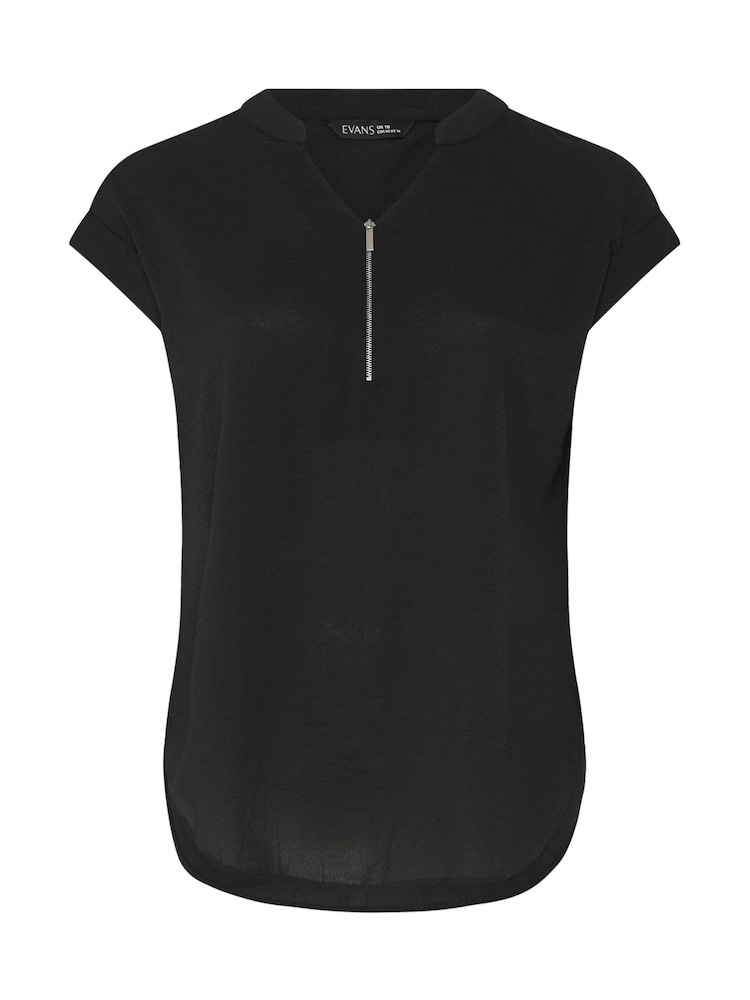 Evans Black Zip Front Blouse - Image 5 of 5 Evans Black Zip Front Blouse - Image 5 of 5