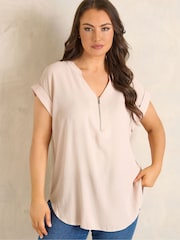 Evans Pink Zip Front Blouse - Image 1 of 5