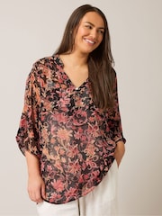 Evans Black Button Detail Blouse - Image 1 of 4