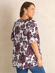 Evans Purple Short Sleeve Pleated Front Blouse - Image 3 of 5
