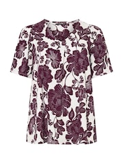 Evans Purple Short Sleeve Pleated Front Blouse - Image 5 of 5