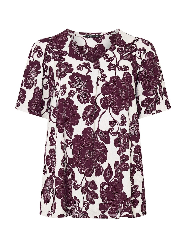 Evans Purple Short Sleeve Pleated Front Blouse - Image 5 of 5 Evans Purple Short Sleeve Pleated Front Blouse - Image 5 of 5