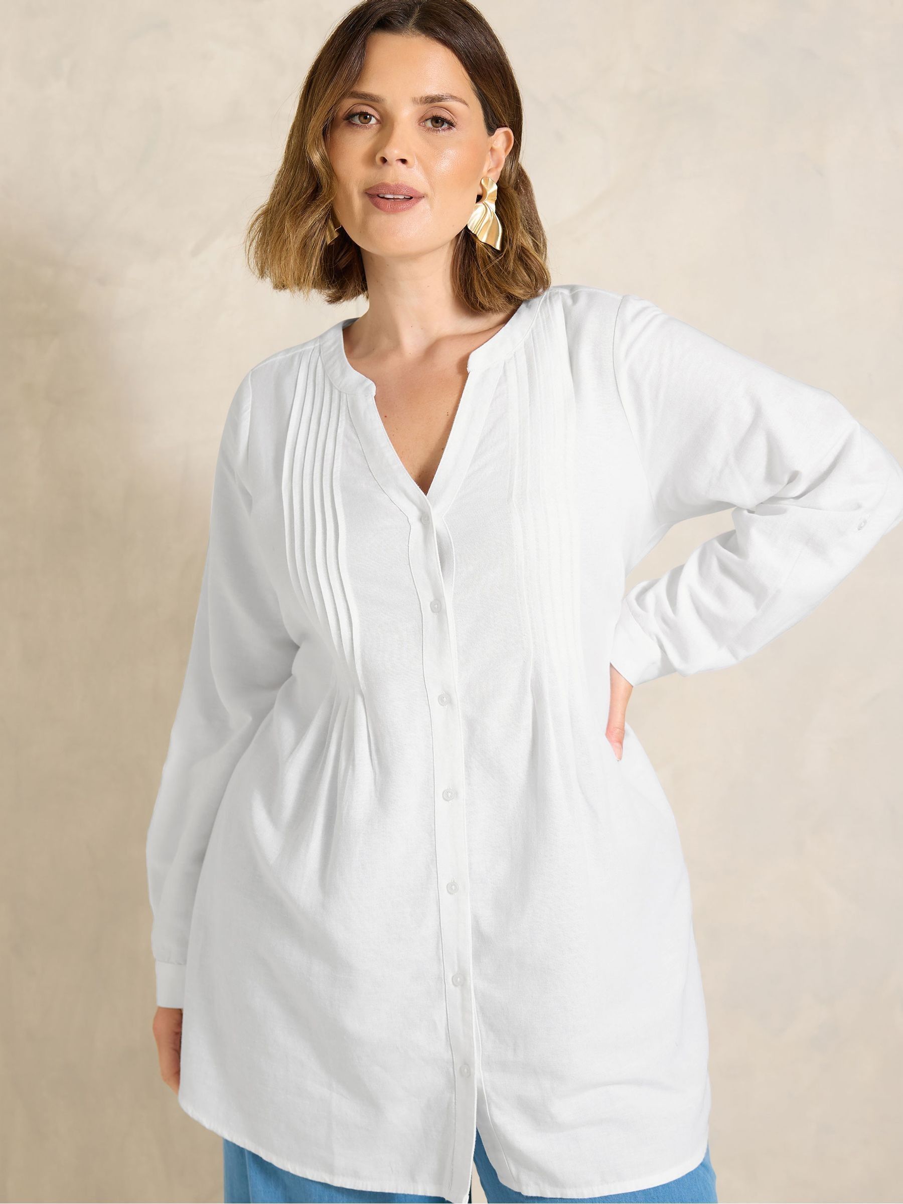 Evans Women's White Linen Blend Pintuck Shirt