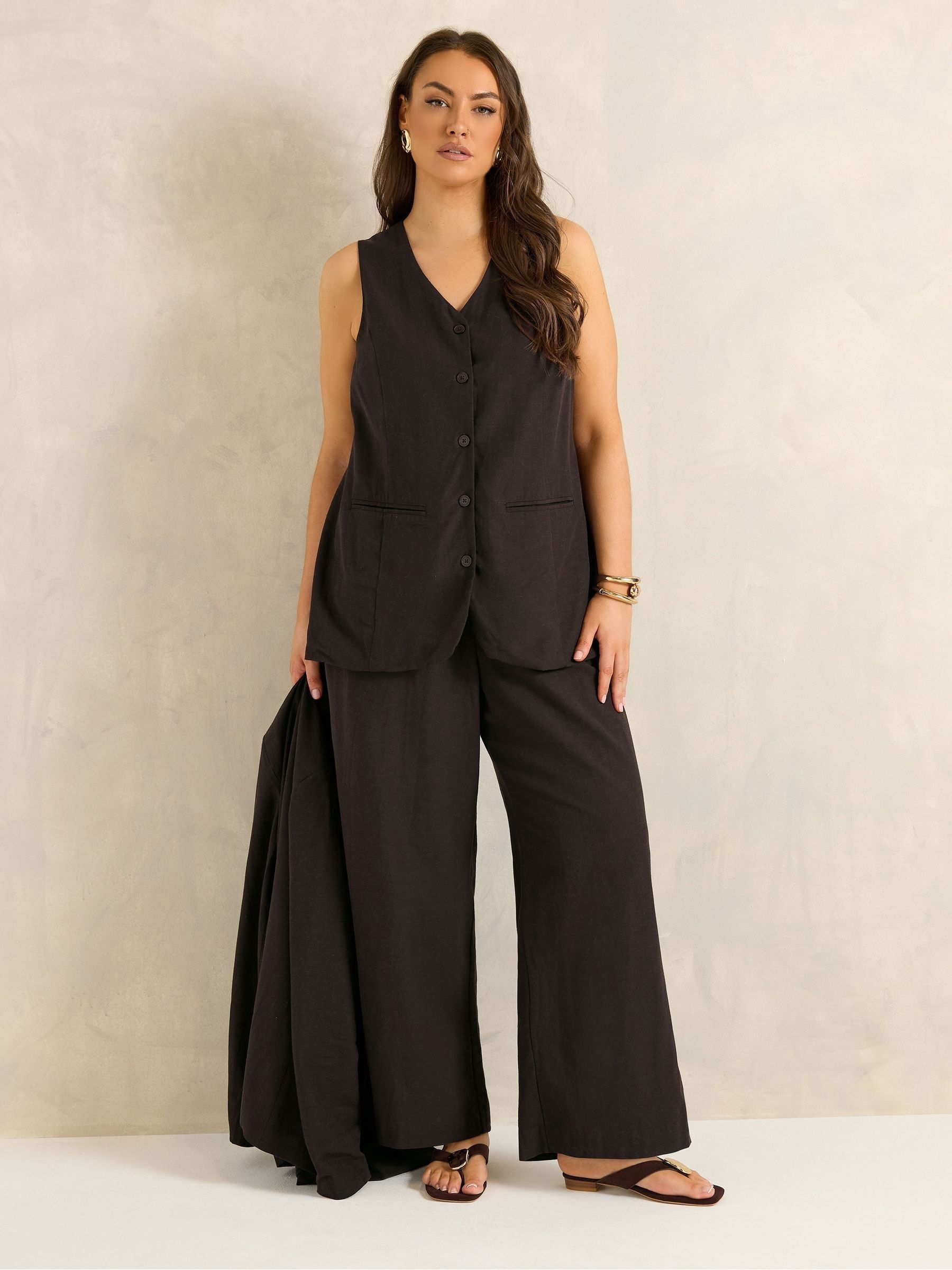 Evans Women's Brown Tailored Linen Blend Trousers