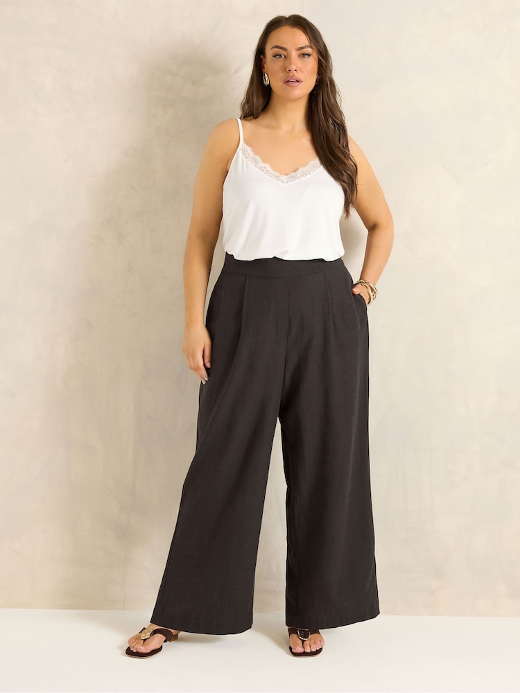 Evans Brown Tailored Linen Blend Trousers - Image 2 of 5