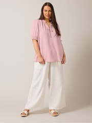 Evans Pink Frilled Tie Neck Blouse - Image 2 of 4