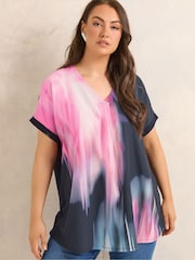 Evans Pink Blurred Floral Print Top - Image 1 of 5