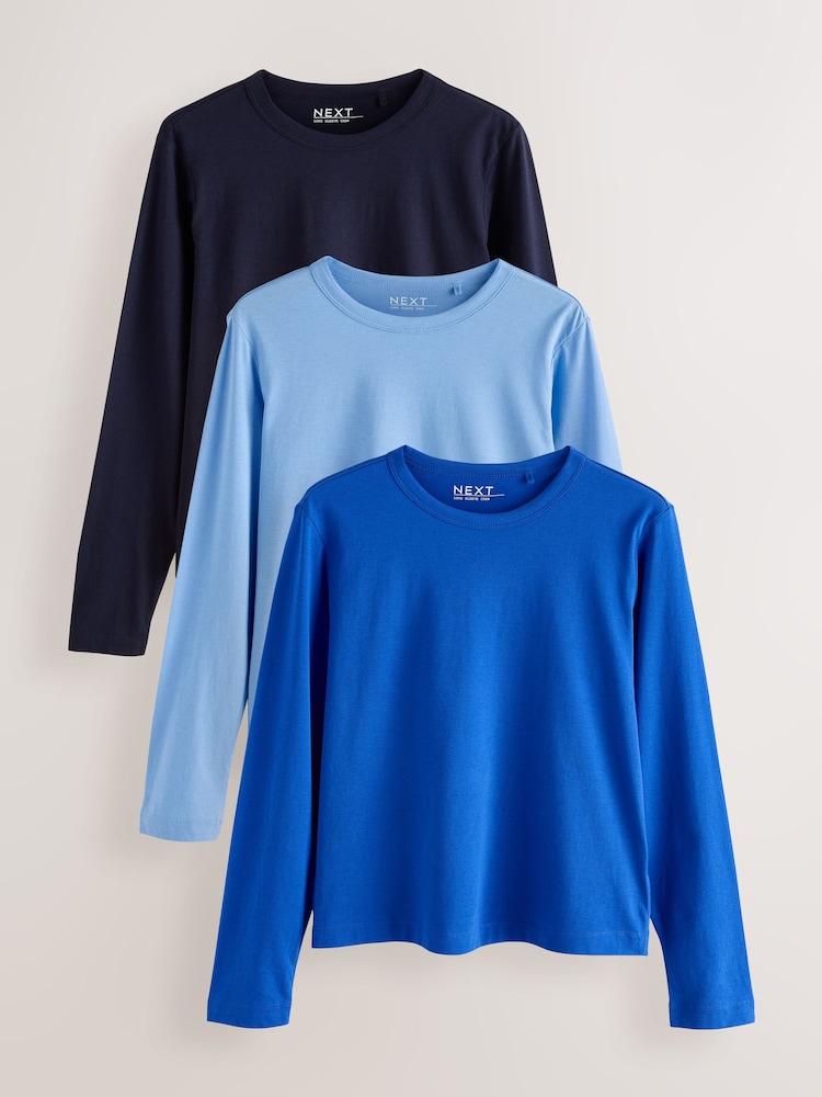 Azul - Pacote de camisetas de manga comprida com gola redonda 3 - Imagem 1 de 9