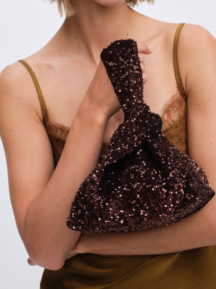 The Set Velvet Pouch Brown Sequin - Image 1 of 4