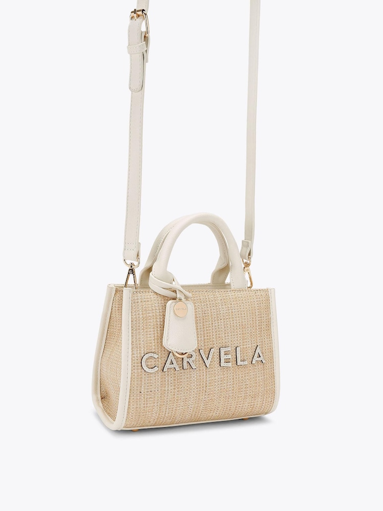Carvela Cream Frame Raffia Micro Bag - Image 2 of 4