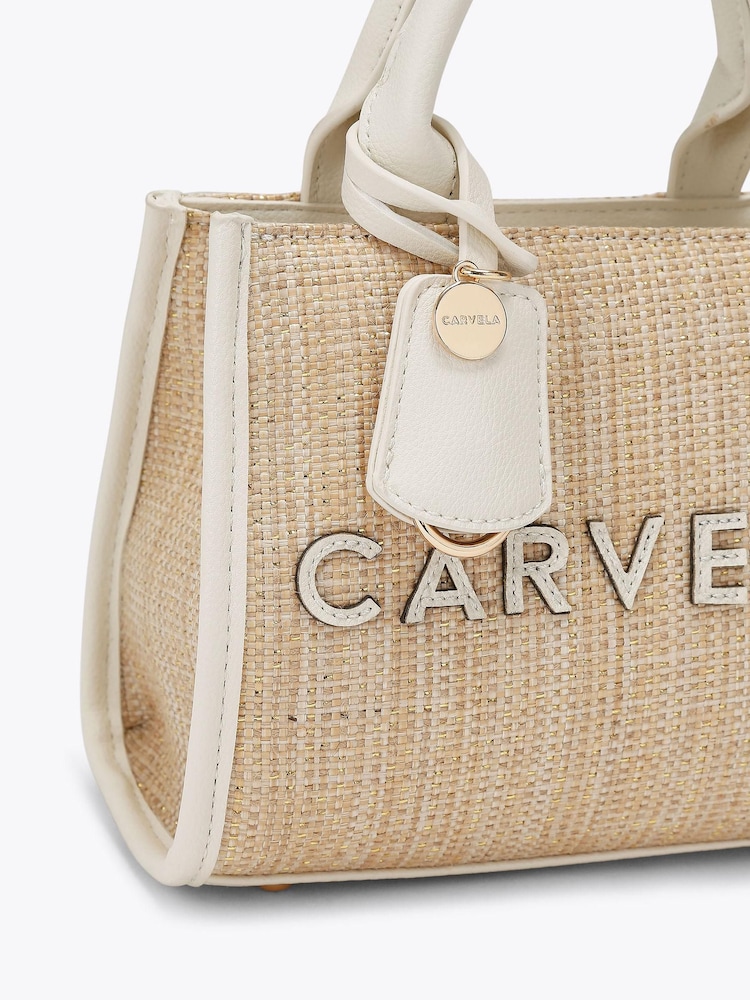 Carvela Cream Frame Raffia Micro Bag - Image 4 of 4