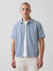 Gap Blue Gingham Denim Relaxed Straight-Hem Shirt - Image 1 of 5