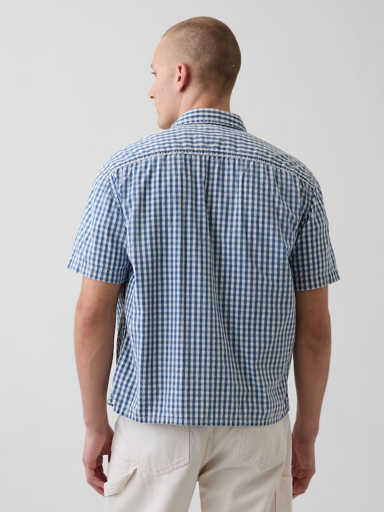 Gap Blue Gingham Denim Relaxed Straight-Hem Shirt - Image 2 of 5