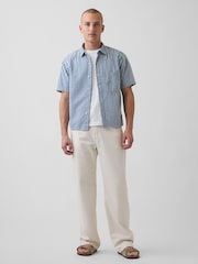 Gap Blue Gingham Denim Relaxed Straight-Hem Shirt - Image 3 of 5
