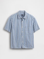 Gap Blue Gingham Denim Relaxed Straight-Hem Shirt - Image 4 of 5