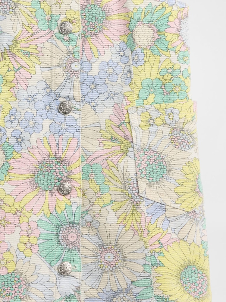 Gap Multi Floral Floral Denim Pinafore Dress (6mths-5yrs) - Image 4 of 4