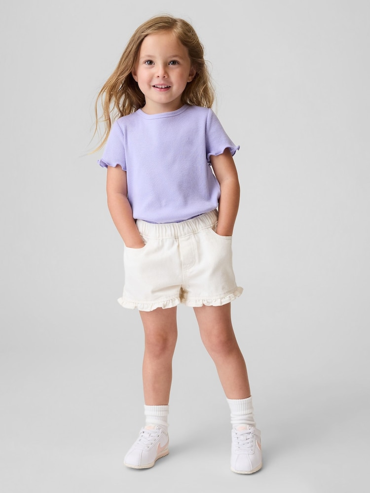 Gap White Denim Stride Pull On Ruffle Shorts (6mths-5yrs) - Image 1 of 4