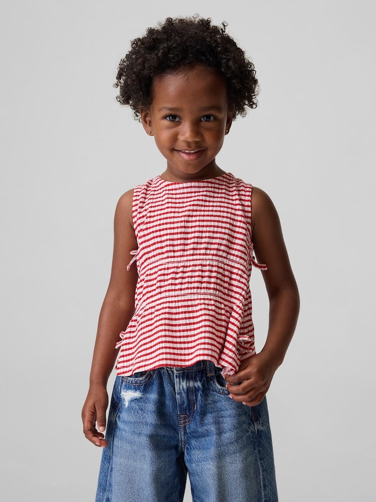 Gap Red Stripe Crinkle Knit Bow Sleeveless Top (6mths-5yrs) - Image 1 of 4