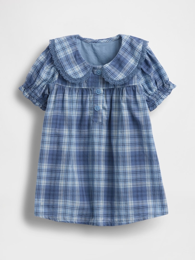 Gap Blue Check Ruffle Collar Dress (0-24mths) - Image 2 of 4