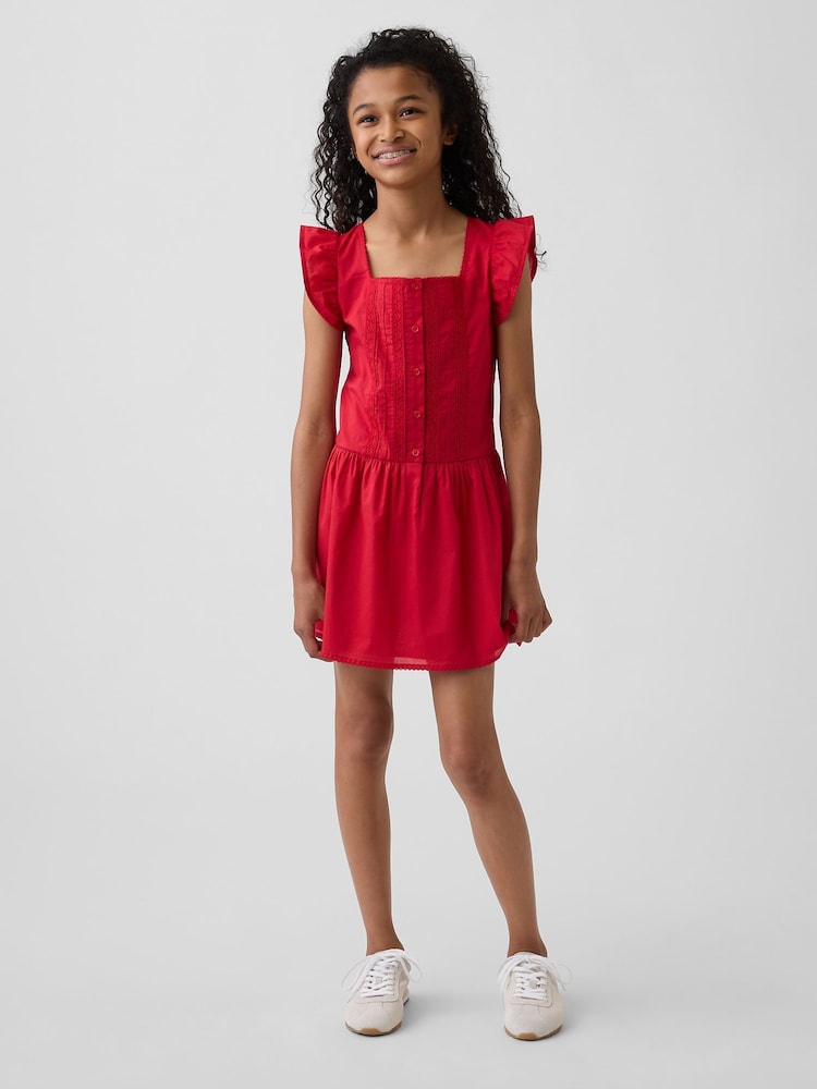 Gap Red Flutter-Sleeve Lace-Trim Dress (4-13yrs) - Image 1 of 4