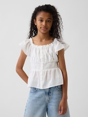Gap White Flutter-Sleeve Button-Front Top (4-13yrs) - Image 1 of 4