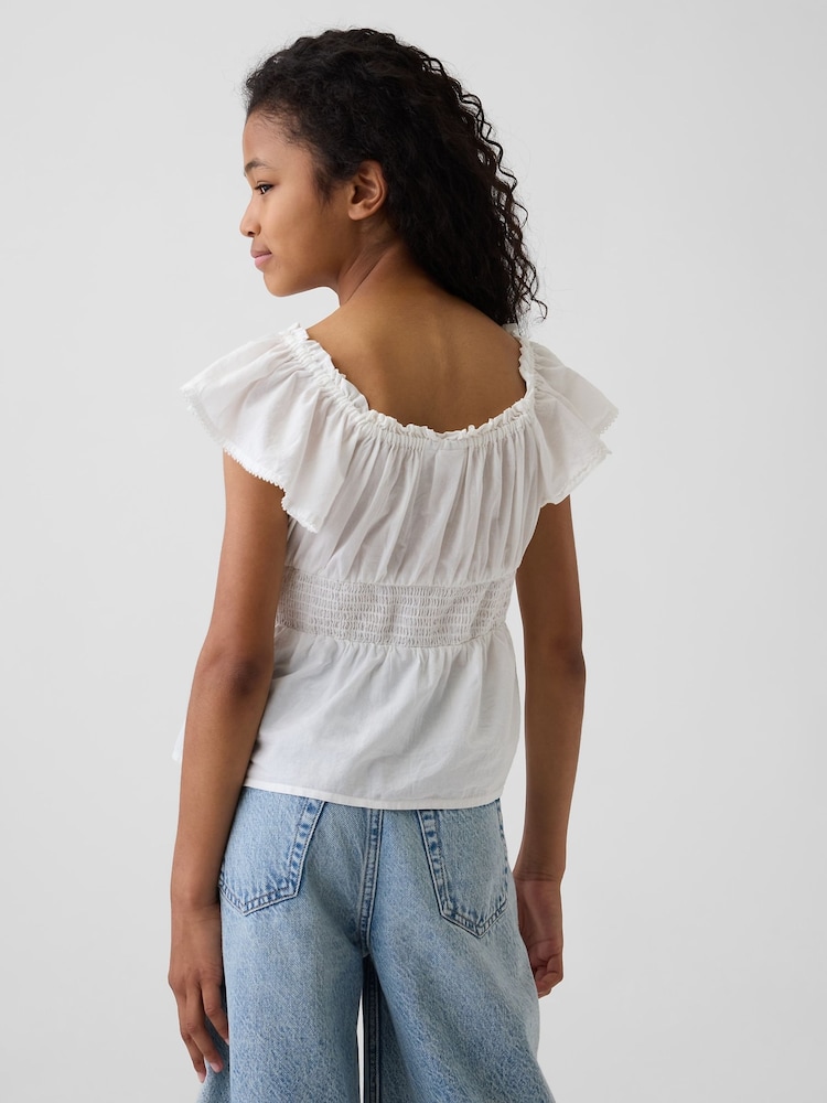 Gap White Flutter-Sleeve Button-Front Top (4-13yrs) - Image 2 of 4