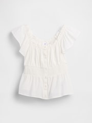 Gap White Flutter-Sleeve Button-Front Top (4-13yrs) - Image 4 of 4