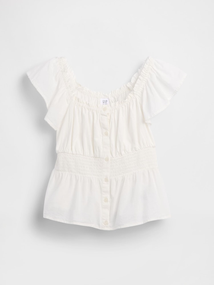 Gap White Flutter-Sleeve Button-Front Top (4-13yrs) - Image 4 of 4