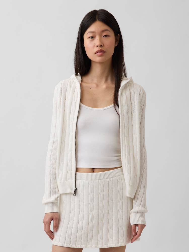 Gap Cream Cable-Knit Zip Cardigan - Image 1 of 4