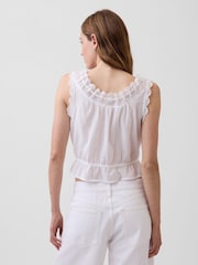 Gap White Eyelet Tie-Front Crop Peplum Scoop neck Top - Image 2 of 4