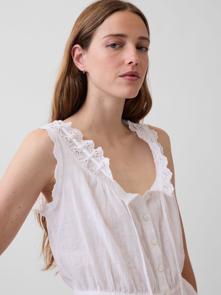 Gap White Eyelet Tie-Front Crop Peplum Scoop neck Top - Image 4 of 4