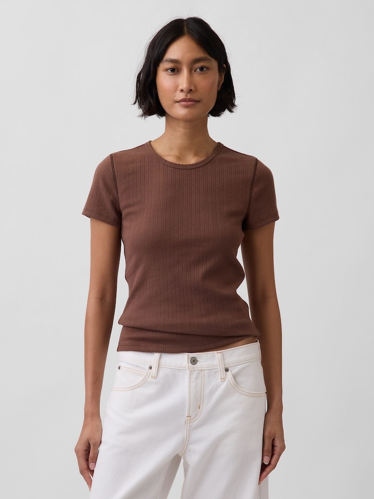 Gap Brown Pointelle Crew Neck Short Sleeve T-Shirt - Image 1 of 4