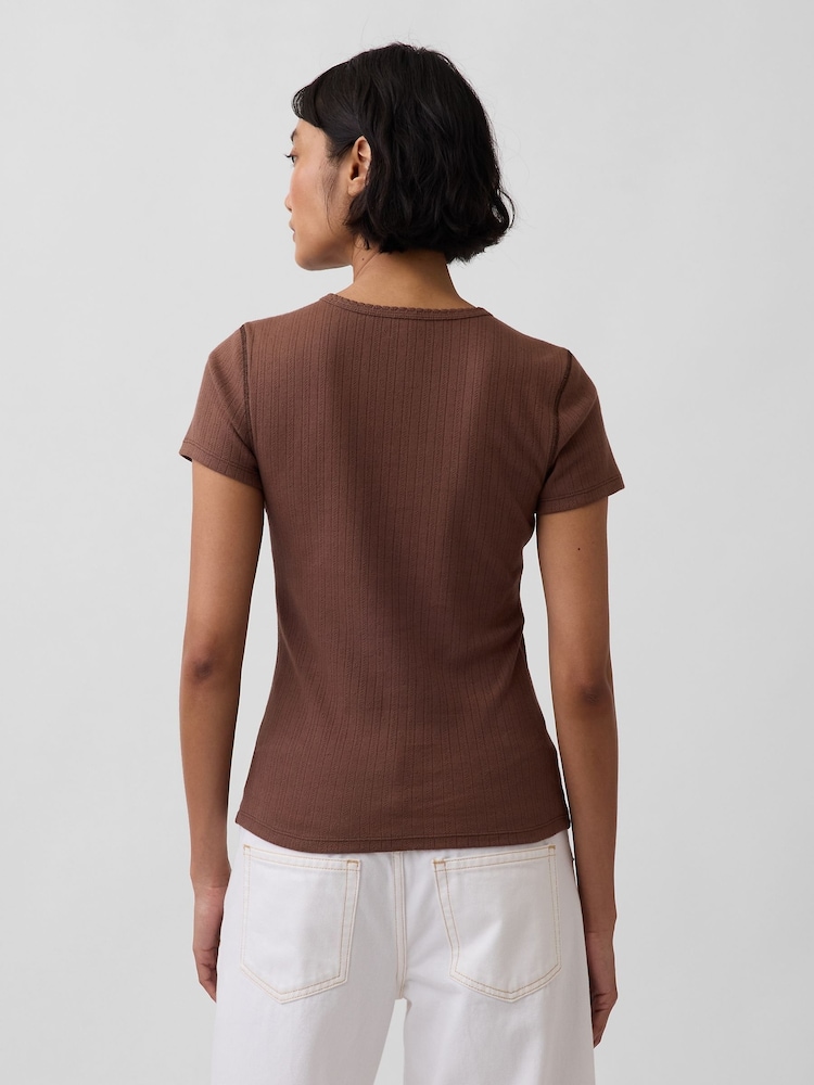 Gap Brown Pointelle Crew Neck Short Sleeve T-Shirt - Image 2 of 4