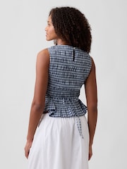 Gap Blue Smocked Gingham Crop Peplum Sleeveless Top - Image 2 of 4