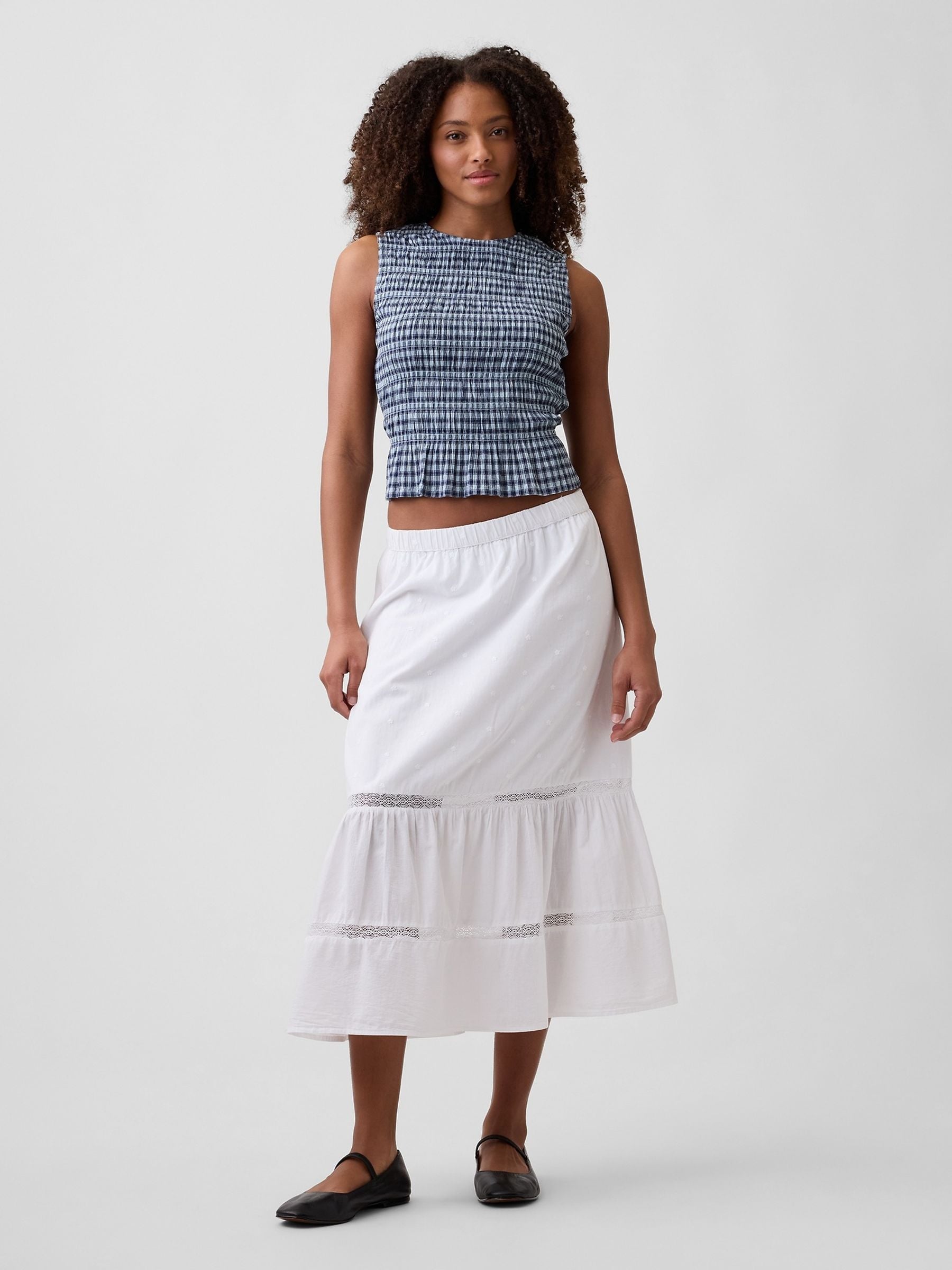Buy Gap Blue Smocked Gingham Crop Peplum Top from the Next UK