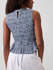 Gap Blue Smocked Gingham Crop Peplum Sleeveless Top - Image 4 of 4