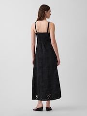 Gap Black Linen-Blend Embroidered Button-Front Cami Maxi Dress - Image 2 of 4