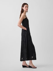 Gap Black Linen-Blend Embroidered Button-Front Cami Maxi Dress - Image 3 of 4