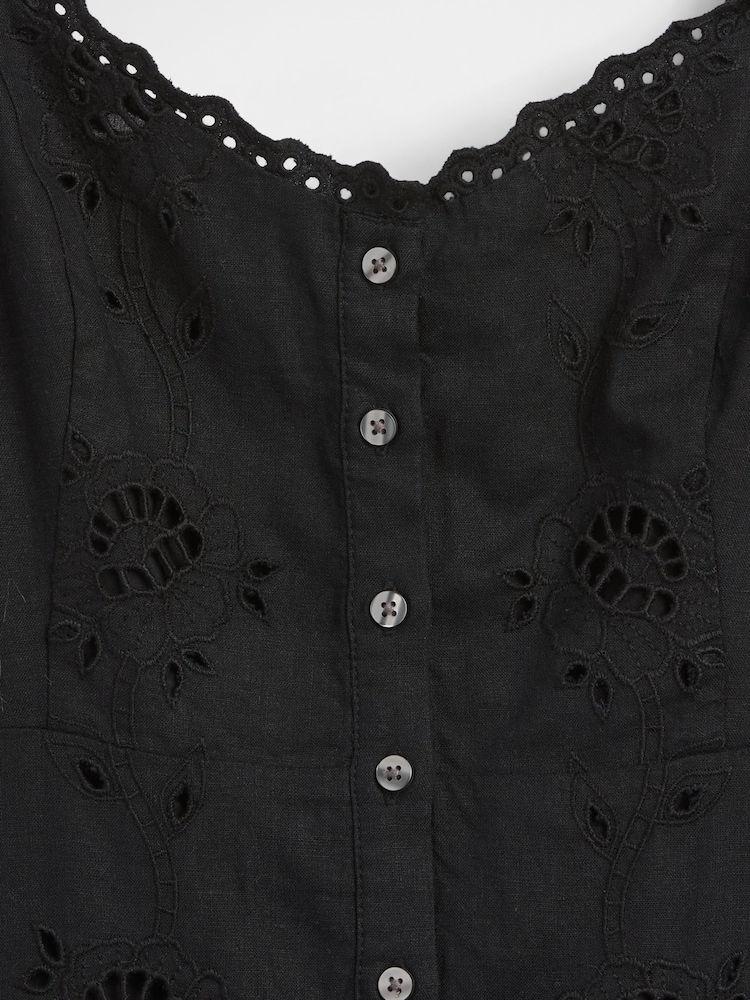 Gap Black Linen-Blend Embroidered Button-Front Cami Maxi Dress - Image 4 of 4