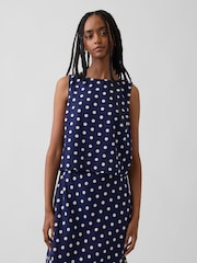 Gap Navy Polka Dot Linen-Blend Crop Shell Vest - Image 1 of 4