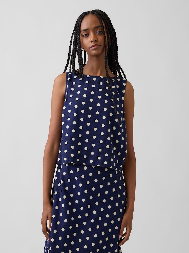 Gap Navy Polka Dot Linen-Blend Crop Shell Vest - Image 1 of 4