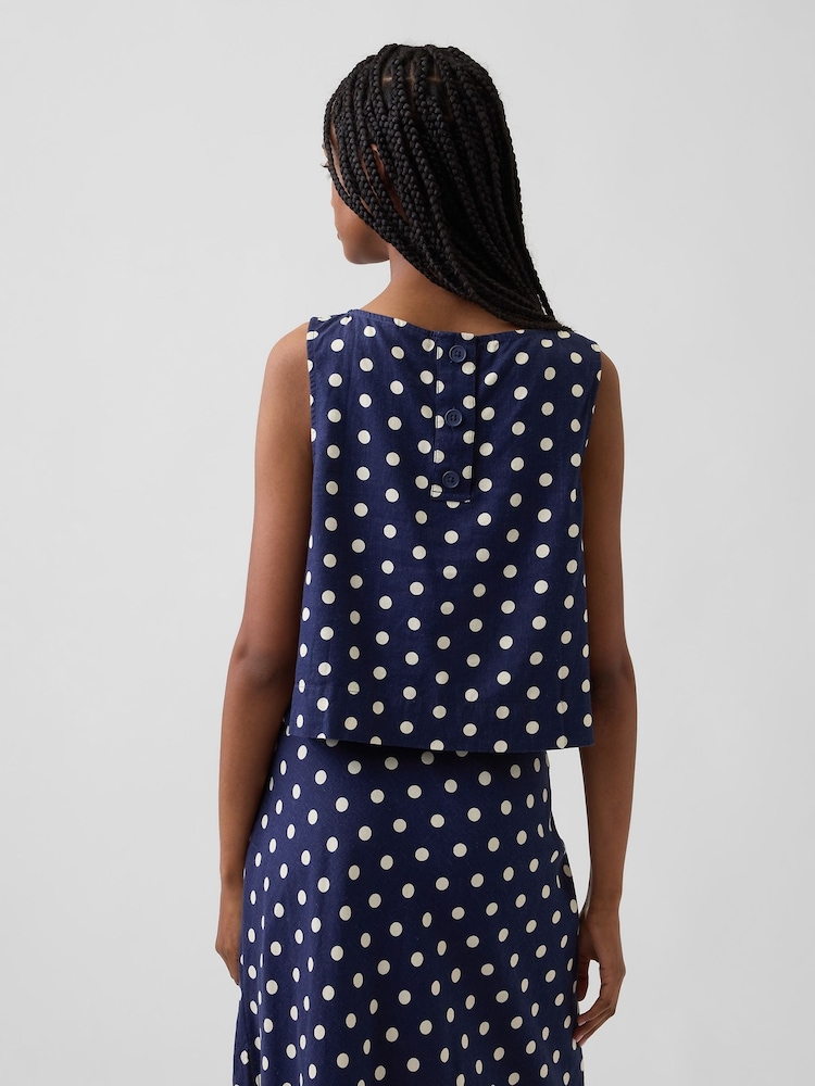Gap Navy Polka Dot Linen-Blend Crop Shell Vest - Image 2 of 4