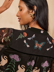 Love & Roses X V&A Black Floral Printed Petite Embellished Notch Neck Blouse - Image 3 of 6