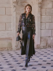 Love & Roses X V&A Black Floral Printed Petite Embellished Notch Neck Blouse - Image 6 of 6
