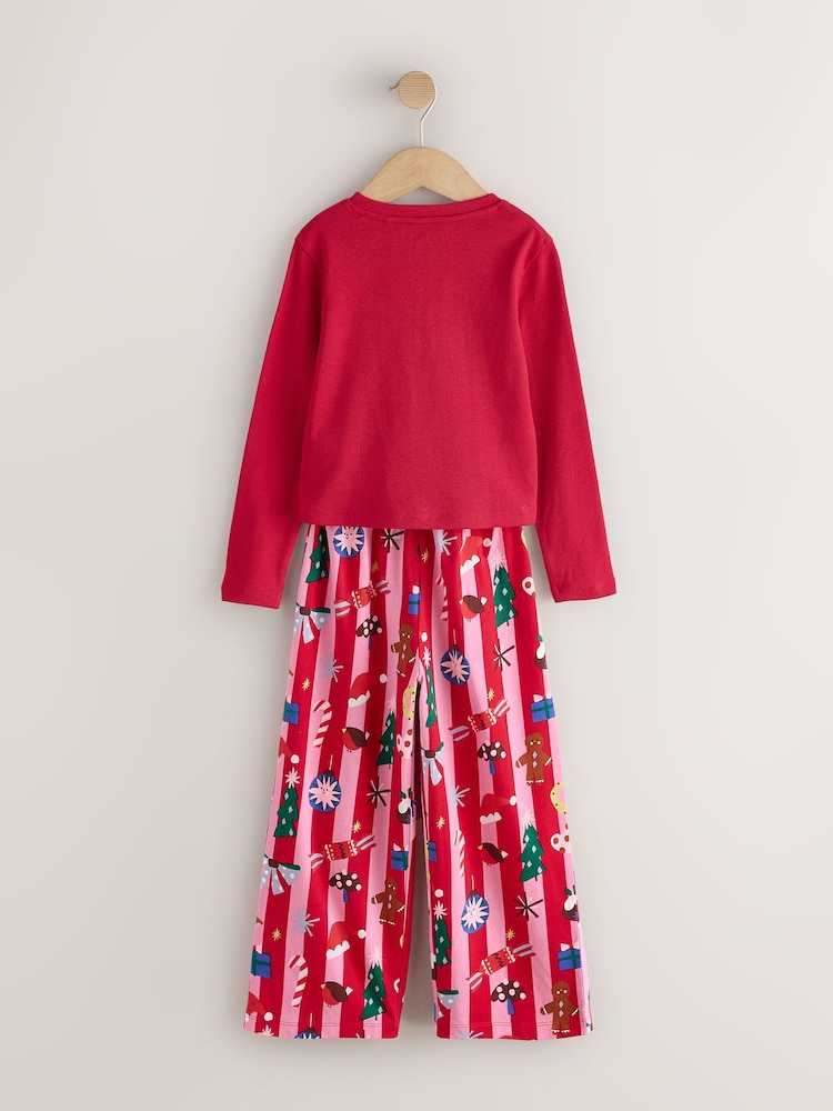 Red/Pink Stripe Christmas Wide Leg Pyjamas 1 Pack (3-16yrs) - Image 2 of 4 Red/Pink Stripe Christmas Wide Leg Pyjamas 1 Pack (3-16yrs) - Image 2 of 4