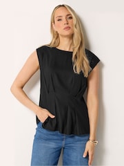Long Tall Sally Black Grown On Sleeve Pleated Top - Image 1 of 5