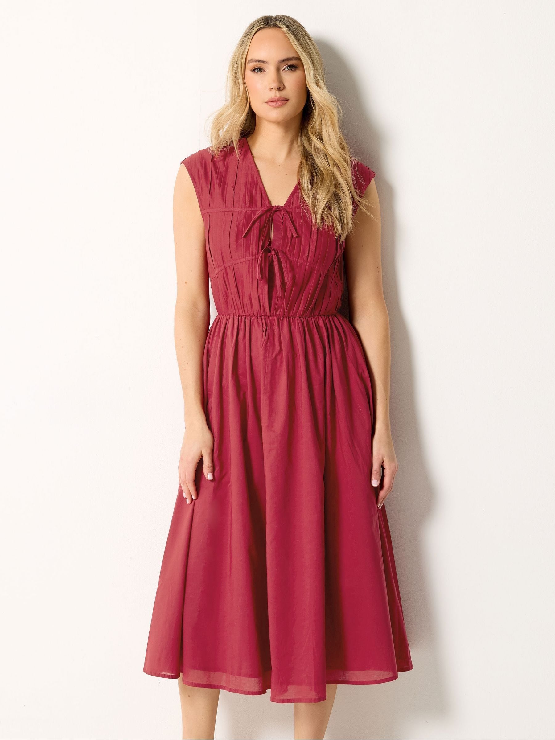 Long Tall Sally Women's Tall Tie Front Midi Dress in Dark Red | Size: 20 - Image 2