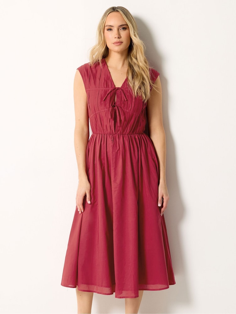 Long Tall Sally Red Pleated Tie Front Midi Dress - Image 1 of 5